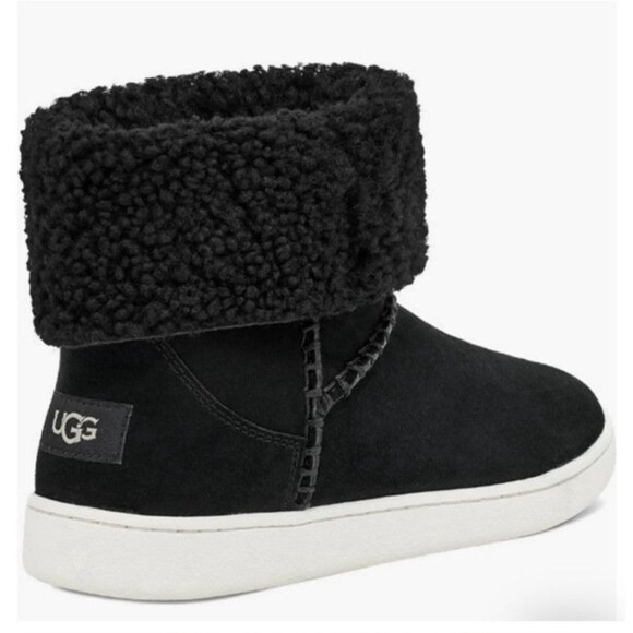 UGG Mika Black Short Ankle Bootie Sneaker Shearling Cuff Boot Suede Size 10 - Picture 2 of 14